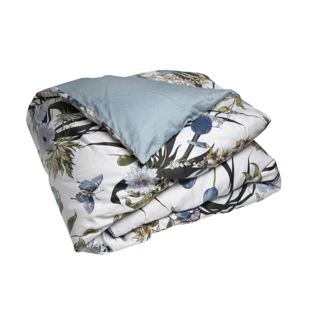 Allergivenligt Living Garden sengetj - Blomstret/bl - 140 x 200 cm