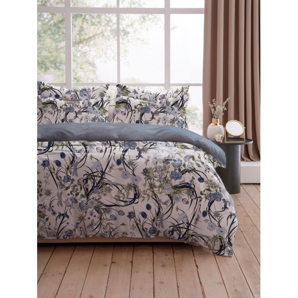 Allergivenligt Living Garden sengetj - Blomstret/bl - 140 x 200 cm